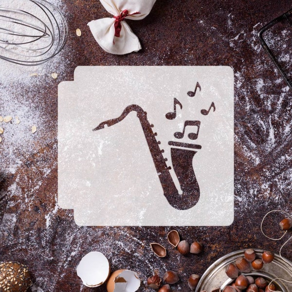 Saxophone with Music Notes 783-E765 Stencil