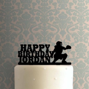 Custom Baseball Catcher Happy Birthday Name 225-A073 Cake Topper