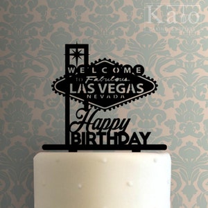 Adorno para tarta de cumpleaños 225-744 con la frase Bienvenido a la fabulosa Las Vegas