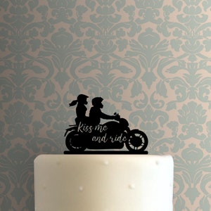 Motorcycle Couple Kiss Me and Ride 225-B070 Cake Topper