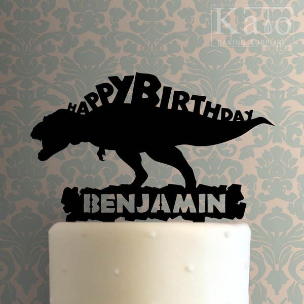 Custom Dinosaur Happy Birthday Name 225-B434 Cake Topper