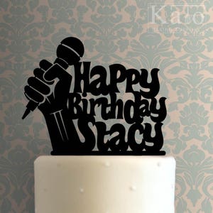 Custom Microphone Happy Birthday 100 Cake Topper