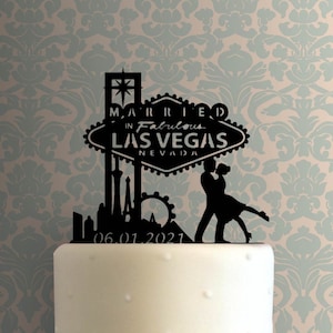 Married in Fabulous Las Vegas Skyline Date 225-A373 Custom Cake Topper