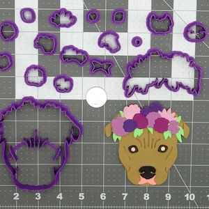 Dog - Pitbull Flower Crown Head 266-D178 Cookie Cutter Set