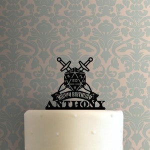 Custom D20 Happy Birthday Name 225-B752 Cake Topper