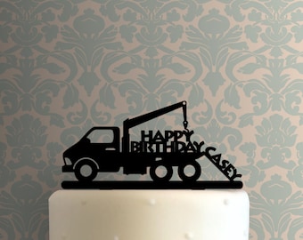 Decoración para tarta con nombre de feliz cumpleaños de camión de remolque personalizado 225-A169