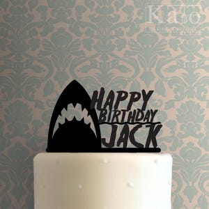 Custom Shark Happy Birthday 100 Cake Topper