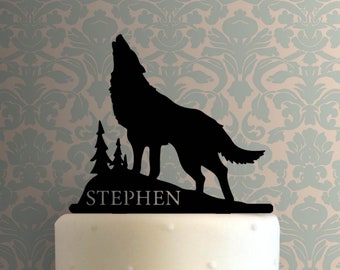 Custom Wolf Howling Name 225-A931 Cake Topper