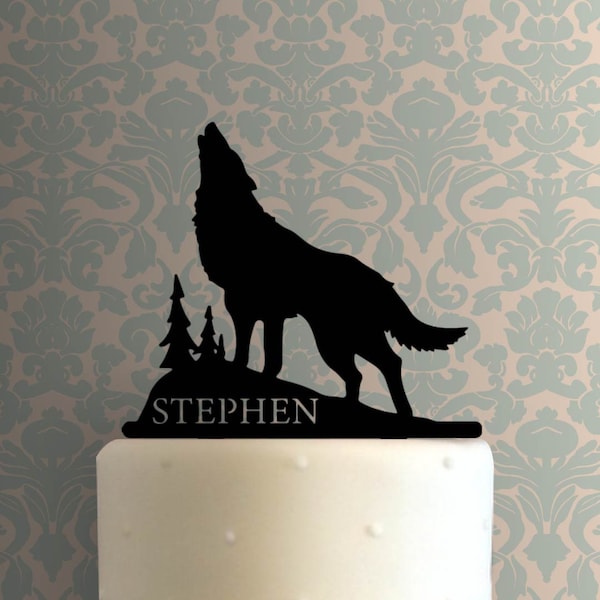 Custom Wolf Howling Name 225-A931 Cake Topper