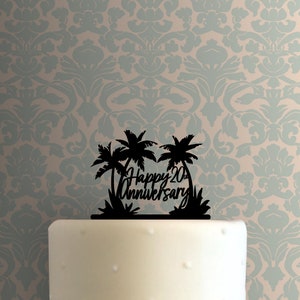 Decoración para tarta personalizada con palmera feliz aniversario número 225-B624