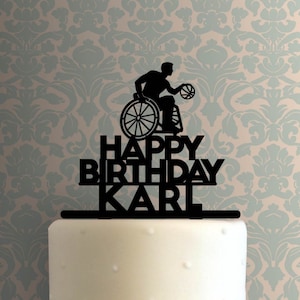 Custom Wheelchair Basketball Happy Birthday 225-A830 Cake Topper