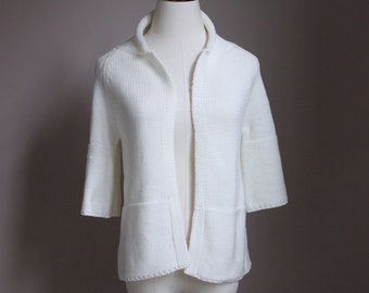 XS Vintage Handknit Open Front Cardigan Sweater, Cream