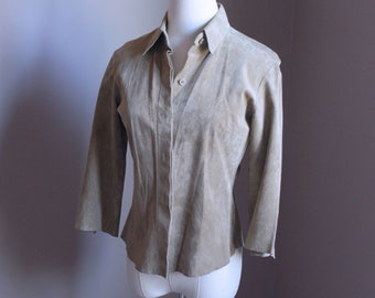 Women's Vintage Suede Shirt, Taupe Beige