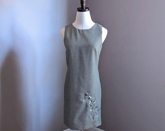 Petite Vintage Hounds Tooth Sheath Dress, Floral Embroidery