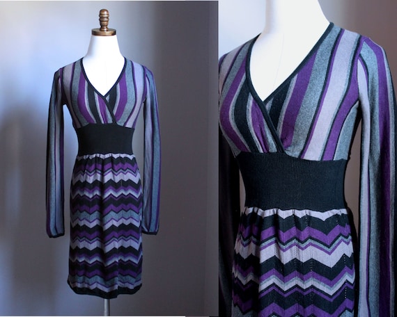 Petite Vintage Silk Cashmere Sweater Dress, Purpl… - image 1