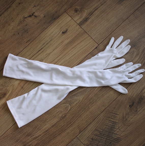 Petite Vintage Opera Gloves, Ivory White, Pearl B… - image 6