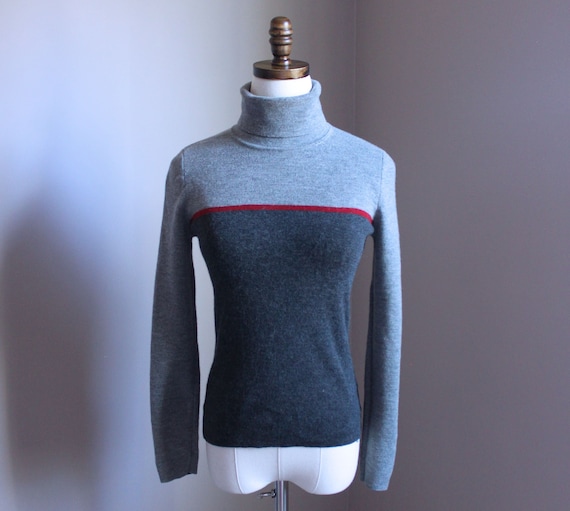 Small Merino Wool Turtleneck Gray Sweater, Ann Ta… - image 6