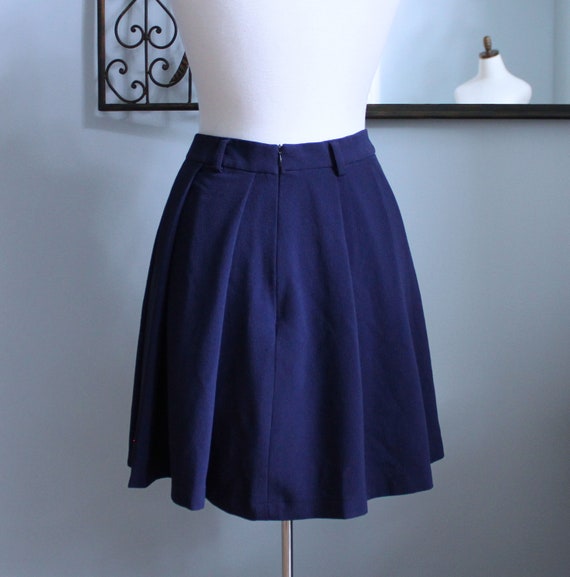 Vintage Navy Blue Pleated Flare Skirt, Small - image 3