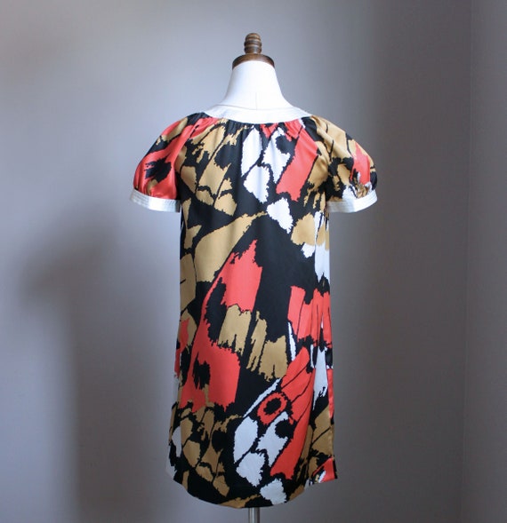 XS Vintage Silk Shift Dress, Abstract Print, Moda… - image 2