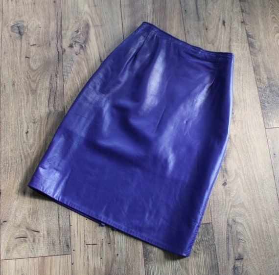 Vintage Purple Leather Skirt, Petite Fit - image 1