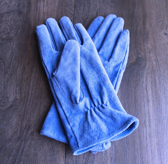 Small Vintage Blue Suede Gloves - image 1