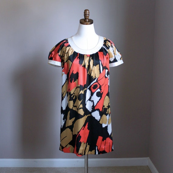 XS Vintage Silk Shift Dress, Abstract Print, Moda… - image 6