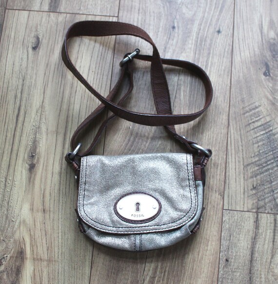 Fossil Preston Grey Canvas and Leather Shoulder Bag Expandable Bottom Purse  | eBay
