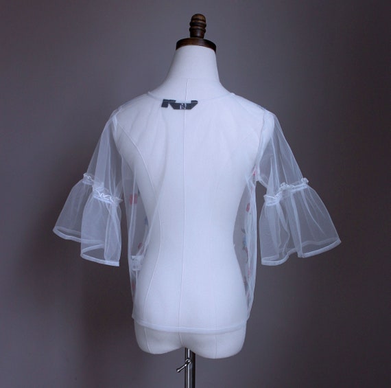 White Tulle Floral Embroidered Top, Small - image 2