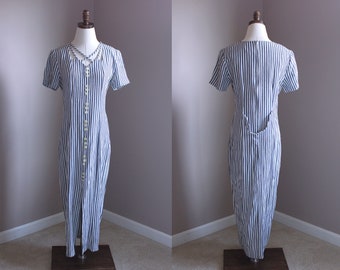 Striped Maxi Dress, Gray and White, Small