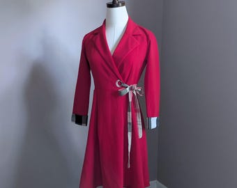 Vintage Wrap Dress With Blue and Red Plaid Pattern, Shawl Collar Dress, Belted Dress, Midi Long Sleeve Dress - Etsy Vintage Wrap Dress With Blue and Red Plaid Pattern, Shawl Collar Dress, Belted Dress, Midi Long Sleeve Dress - Etsy