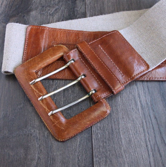 Vintage Wide Cognac Leather Stretch Belt, Ciprian… - image 3