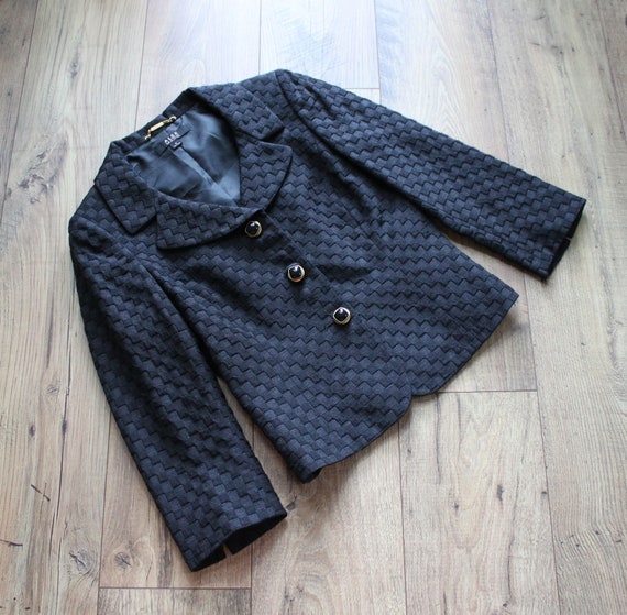 Women's Petite Blazer Jacket, Black Checkered Jac… - image 1