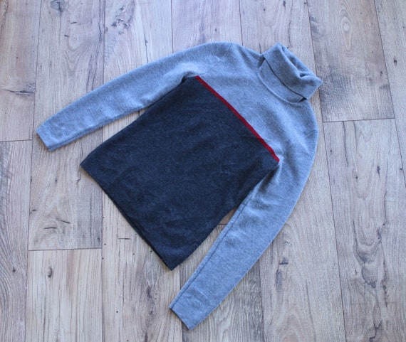 Small Merino Wool Turtleneck Gray Sweater, Ann Ta… - image 5