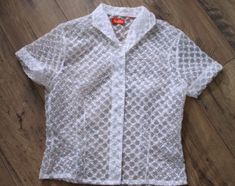 Vintage Tulle Sheer Ivory Top, Short Sleeve XS