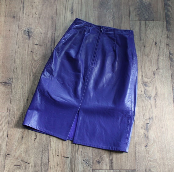 Vintage Purple Leather Skirt, Petite Fit - image 2
