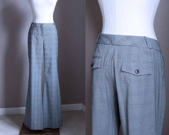 Micro Plaid Flare Leg Trousers, Size 2 Limited - image 1