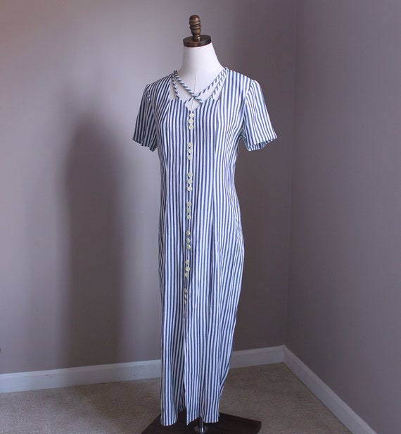 gray and white striped maxi dress Vintage Striped Maxi Dress, Gray and White, Small
