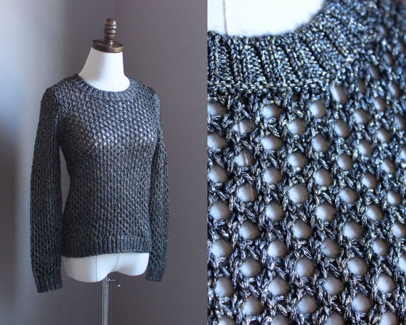 Metallic Open Weave Sweater, Small - image 1