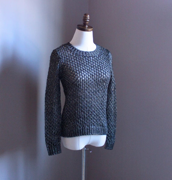 Metallic Open Weave Sweater, Small - image 5