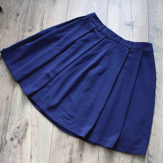 Vintage Navy Blue Pleated Flare Skirt, Small - image 5