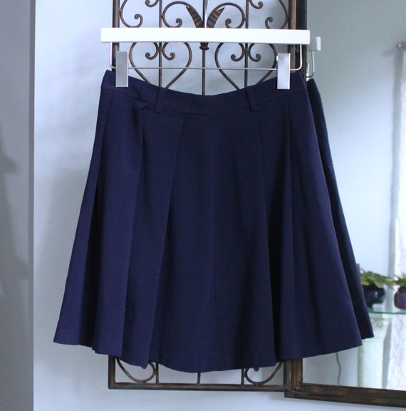 Vintage Navy Blue Pleated Flare Skirt, Small - image 2