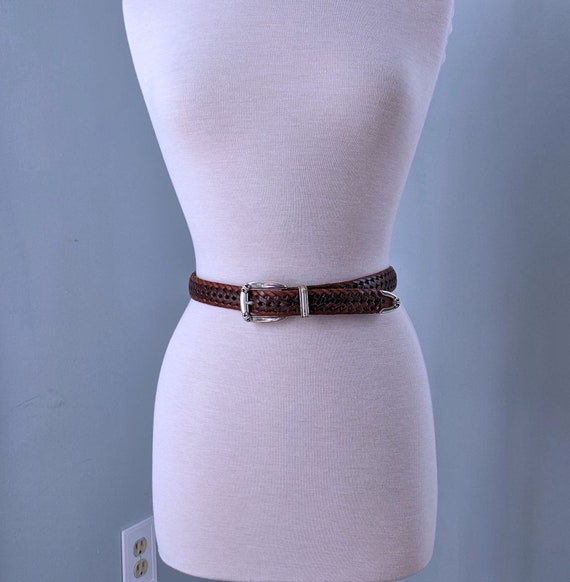 Vintage Fossil Leather Belt, Brown Woven, Size S - image 2