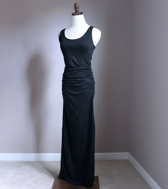 ruched maxi dress victoria's secret XS Black Tank Ruched Maxi Dress, Victoria's Secret, Side Slit