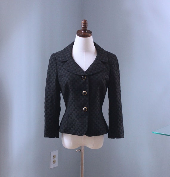 Women's Petite Blazer Jacket, Black Checkered Jac… - image 2