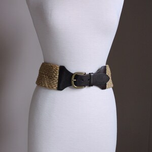 Vintage Wide Jute & Leather Stretch Belt | Brown | Size Small Brown Leather Wide Belts for Women for sale | eBay main image 4