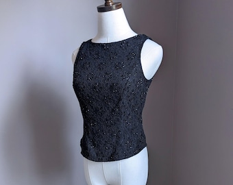 Vintage Stenay Beaded Black Sleeveless Formal Top, Small