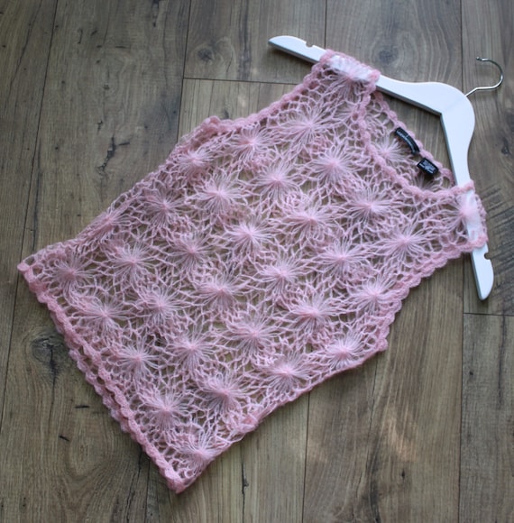 Vintage Pink Crochet Sleeveless Sweater, Moda Inte