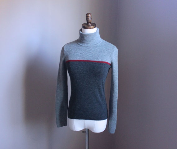 Small Merino Wool Turtleneck Gray Sweater, Ann Ta… - image 1