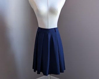 Vintage Navy Blue Pleated Flare Skirt, Small