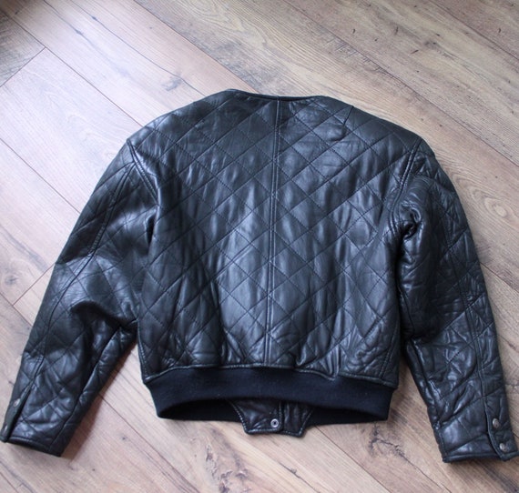 Vintage Black Quilted Leather Jacket, XS - image 2
